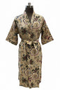 Hand Block Printed Waffle Cotton Bathrobe | Lightweight Kimono Robe with Belt