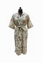 Hand Block Printed Waffle Cotton Bathrobe | Lightweight Kimono Robe with Belt
