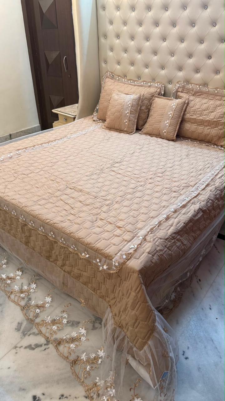 Premium King Size Quilted Lace Bedcover Set