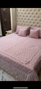 Premium King Size Quilted Lace Bedcover Set