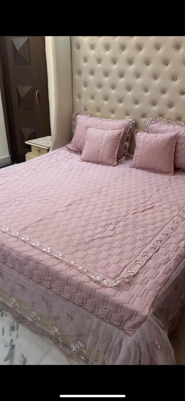 Premium King Size Quilted Lace Bedcover Set