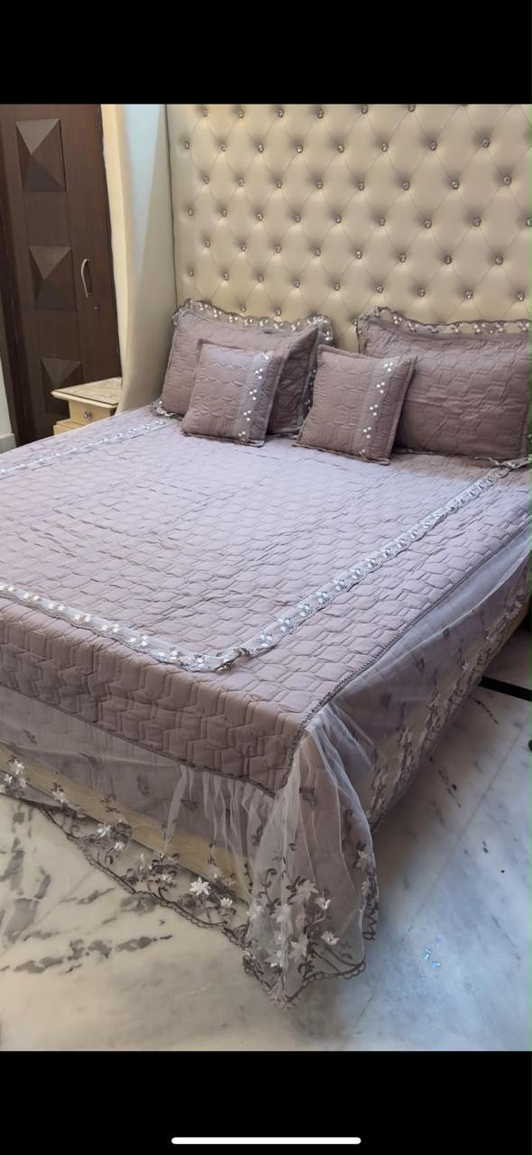 Premium King Size Quilted Lace Bedcover Set