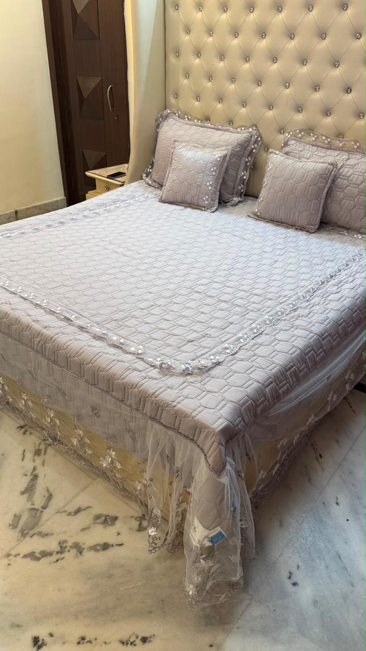 Premium King Size Quilted Lace Bedcover Set