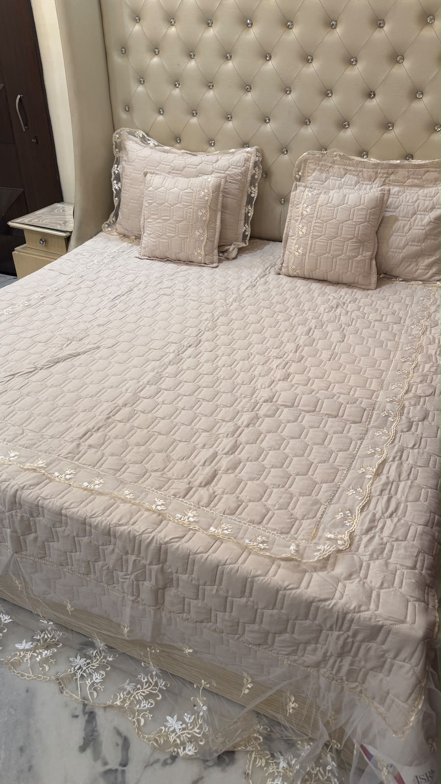 Premium King Size Quilted Lace Bedcover Set