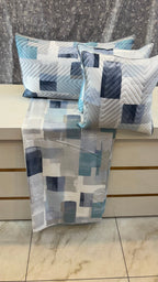 Premium Floral & Stripe 100% Pure Cotton Super King Size Bedsheet Set with Quilted Pillow & Cushion Covers