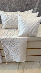 Premium Floral & Stripe 100% Pure Cotton Super King Size Bedsheet Set with Quilted Pillow & Cushion Covers