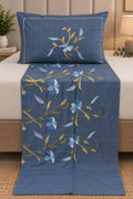 Denim Fabric Embroidered Bedsheet