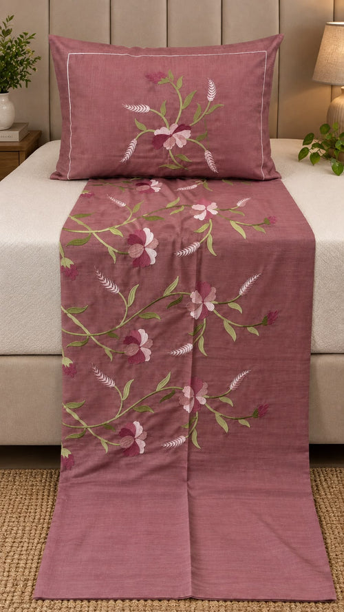 Denim Fabric Embroidered Bedsheet