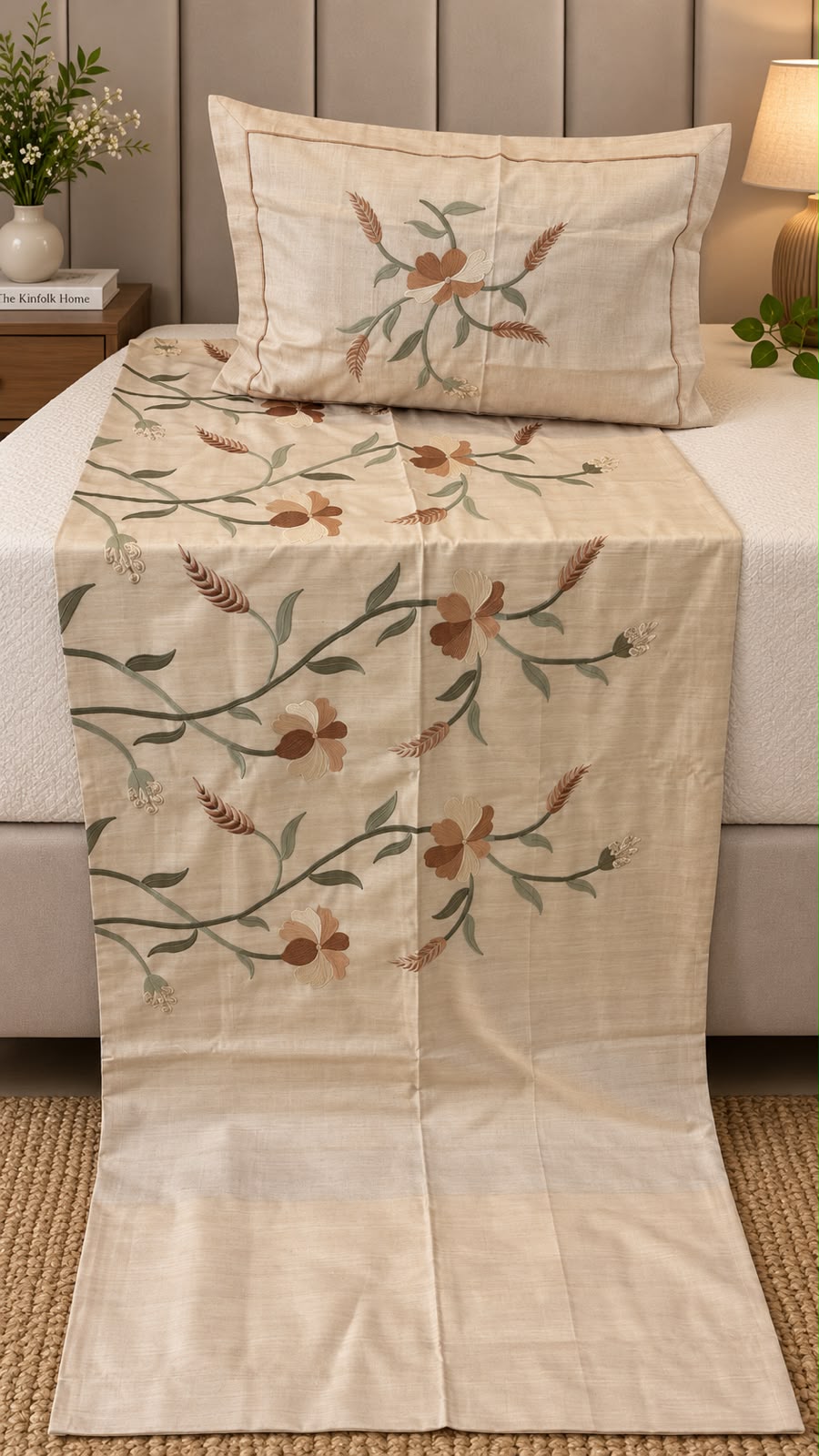 Denim Fabric Embroidered Bedsheet
