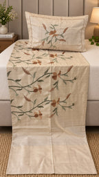 Denim Fabric Embroidered Bedsheet