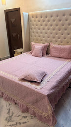 Premium King Size Quilted Lace Bedcover Set