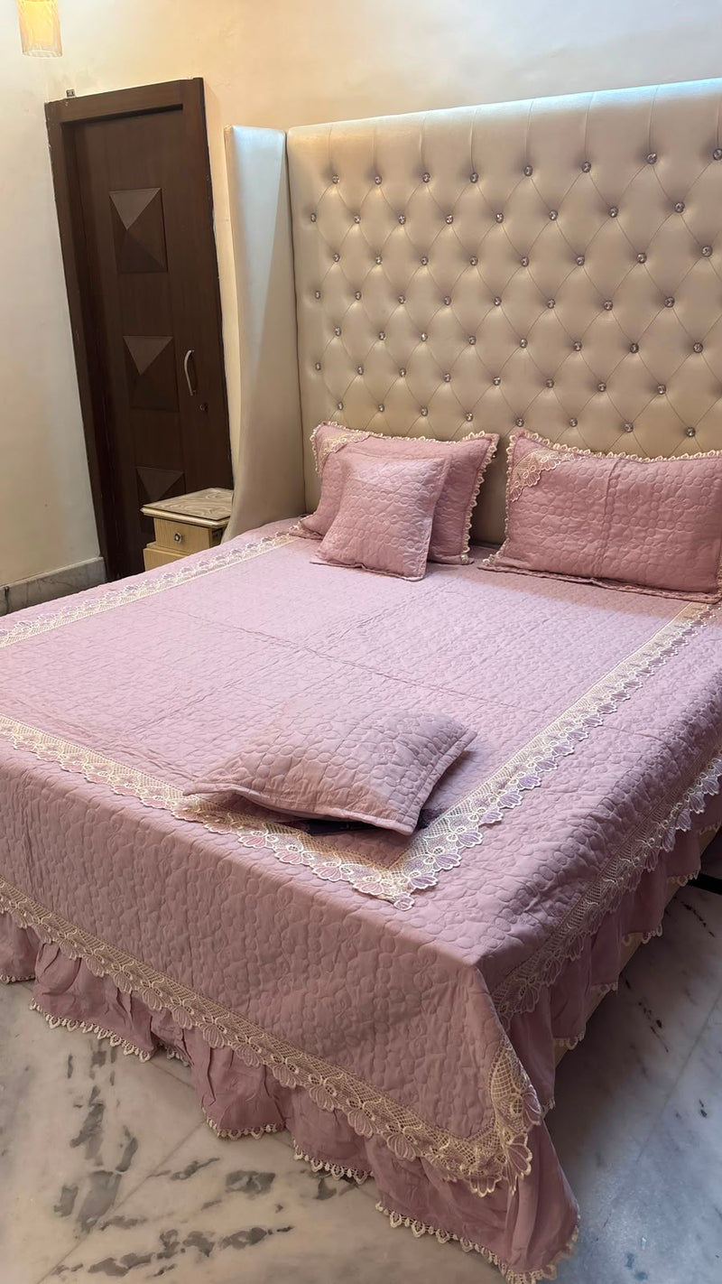 Premium King Size Quilted Lace Bedcover Set