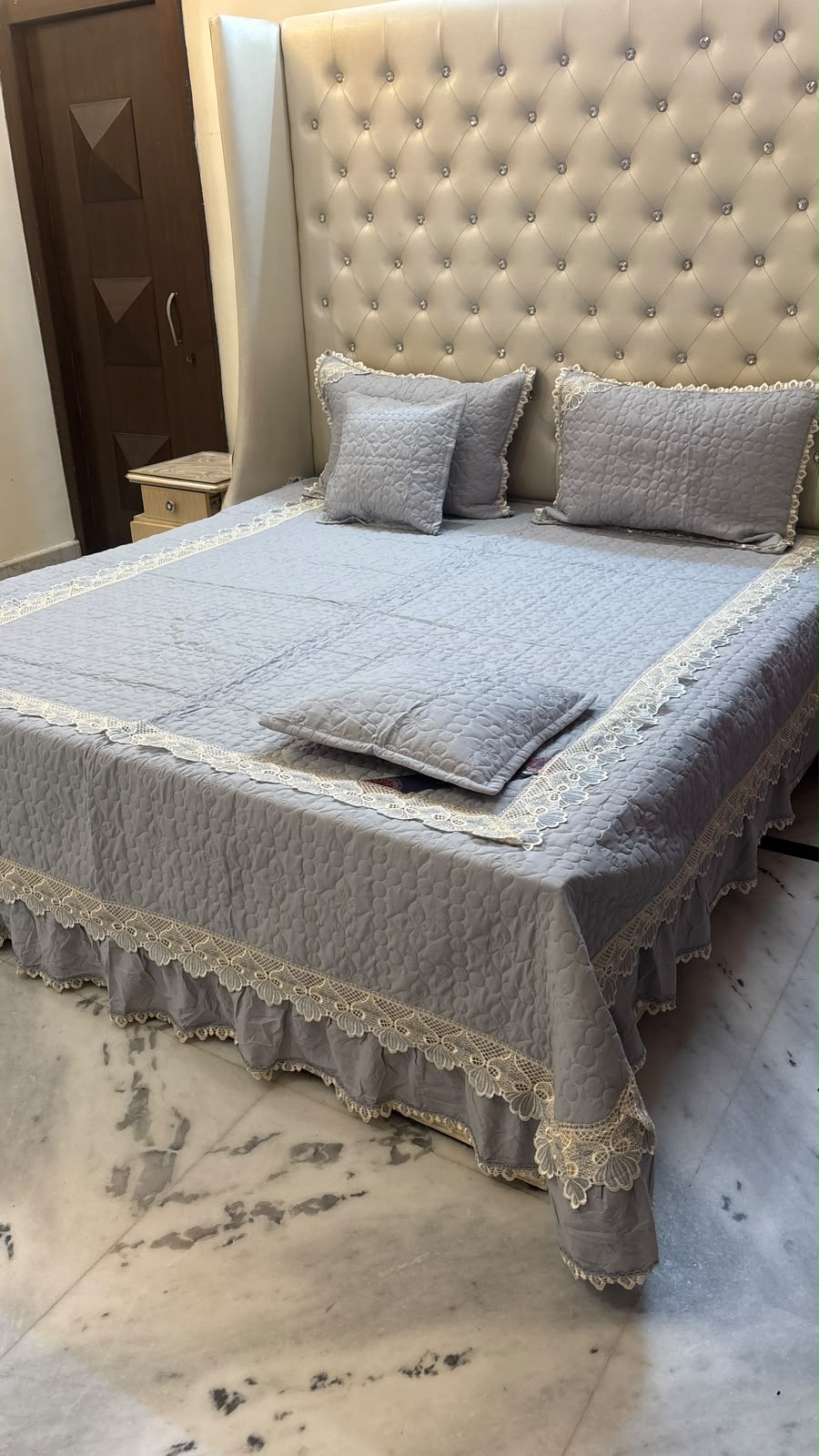 Premium King Size Quilted Lace Bedcover Set
