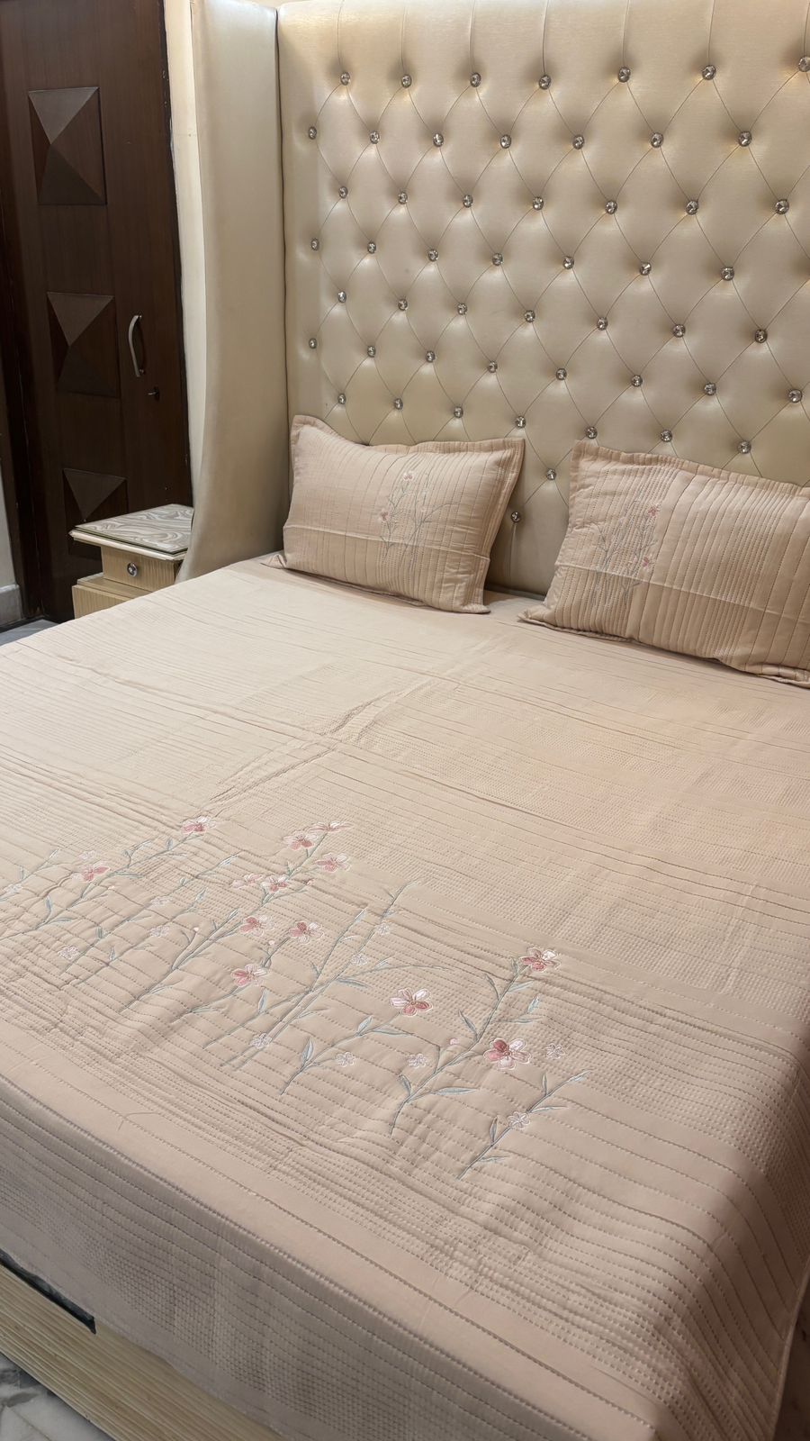 Embroidered Quilted Bedcover Set